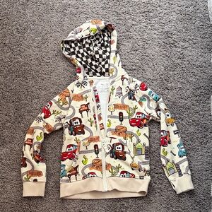 Little Sleepies Cream Hooded Zip-Up Sweatshirt with Racing Car Print